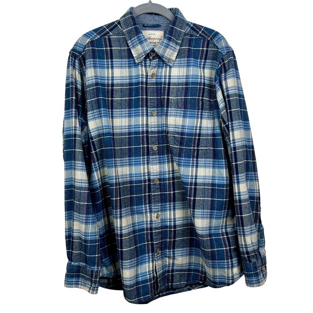 Weatherproof Vintage Men’s Plaid Shirt Blue Cotton M
